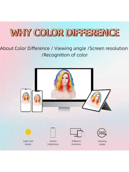 Women Rainbow colored Heat Resitant Wavy Curly Cosplay Halloween Bob Party Wig main image 5